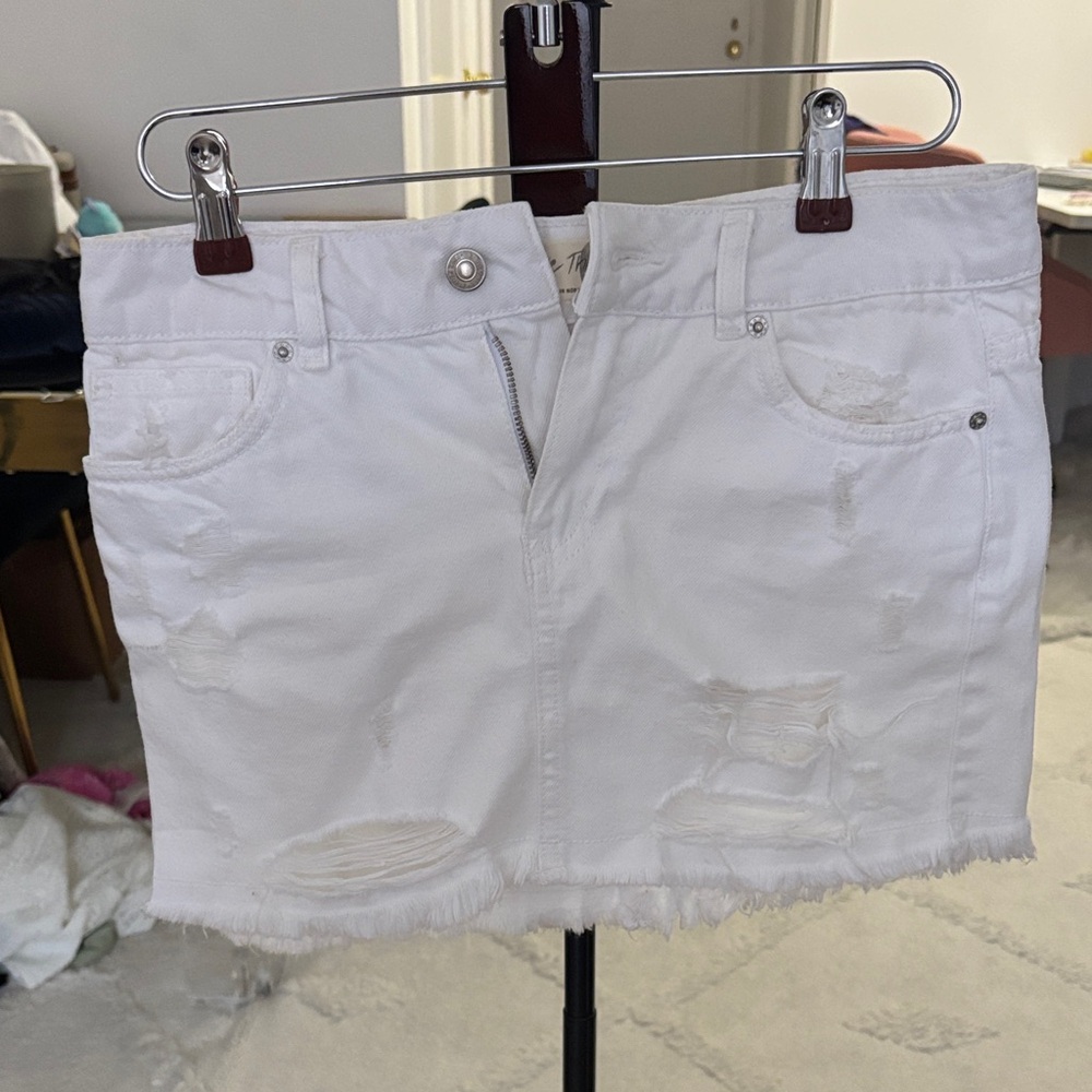 Free People White Distressed Denim Mini Skirt